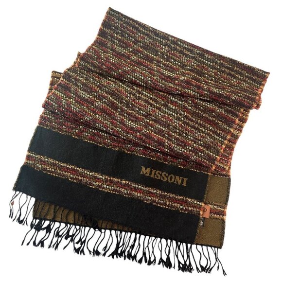 Missoni Italian Wool Fringe Trim Scarf Mens Womens Classic Luxury Multicolor - Picture 1 of 7